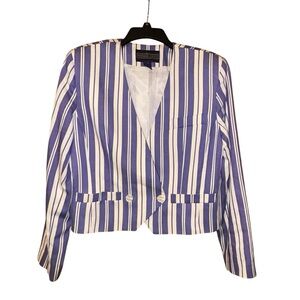 Vintage Herman Geist Striped Blazer Crop Womens 10 Purple White‎ Cotton Jacket